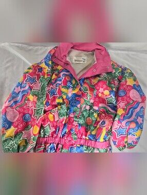 Vintage 90s Girls Miss Kids Colorful Abstract Puffy Winter Ski Jacket Size 14